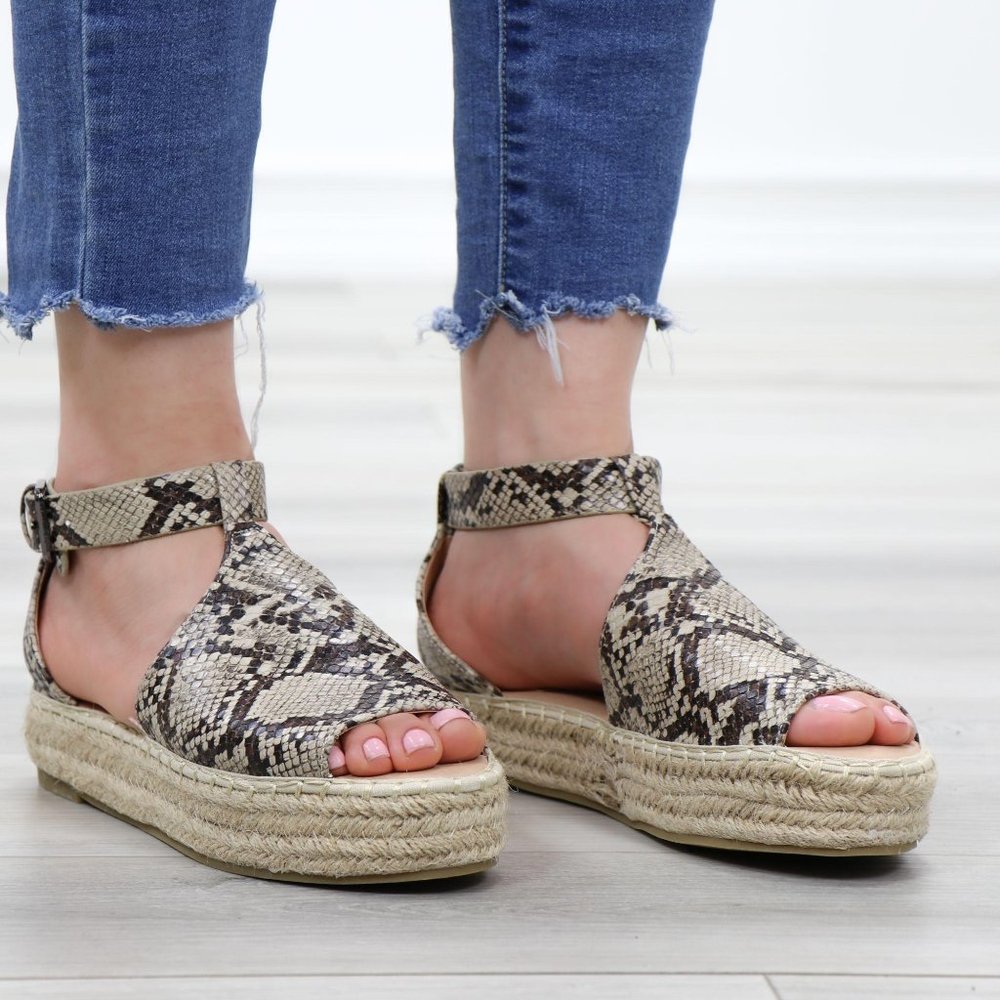 Espadrille Platform Snake Print Ankle Strap Sandal - Picture 2 of 14